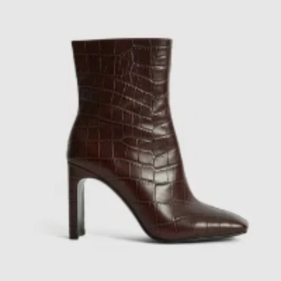 REISS Vogue Croc-Embossed Leather Ankle Boots – Size 39 – NWOT - Picture 1 of 4